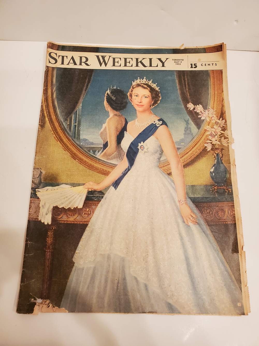 Star Weekly Vintage Newspaper Rare 1953 Cover Featuring Queen in White Gown